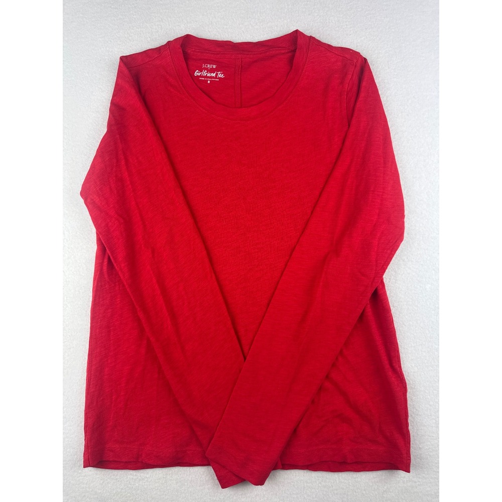 J.Crew Girlfriend Casual Tee Red Slub Cotton Long Sleeve Crew Neck Top Small